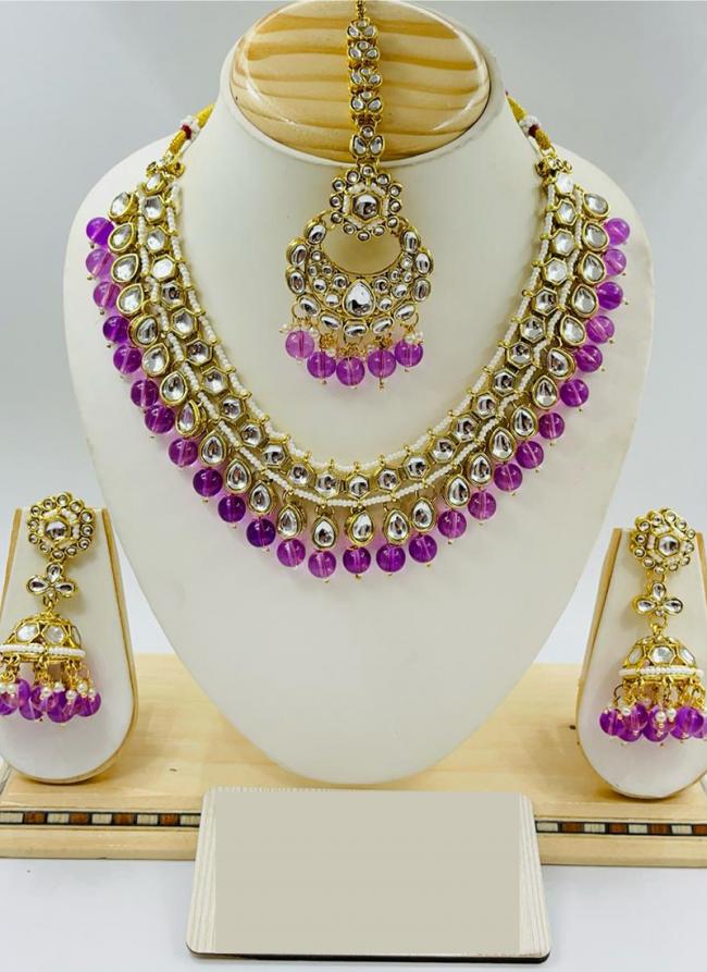   Festival Wear  Light Purple Color Gold Plated Necklace Set