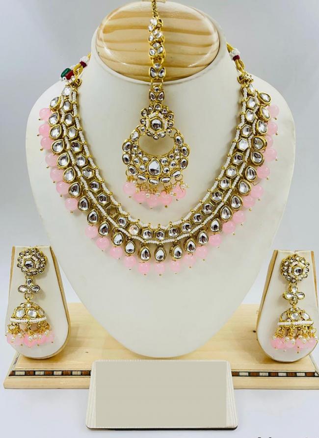   Festival Wear  Pink Color Gold Plated Necklace Set