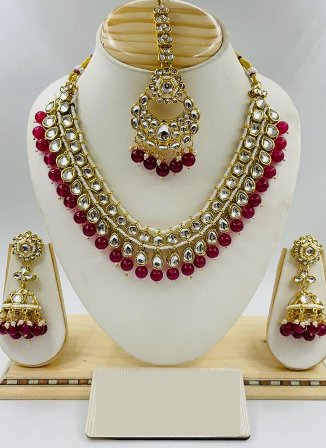   Festival Wear  Pink Color Gold Plated Necklace Set