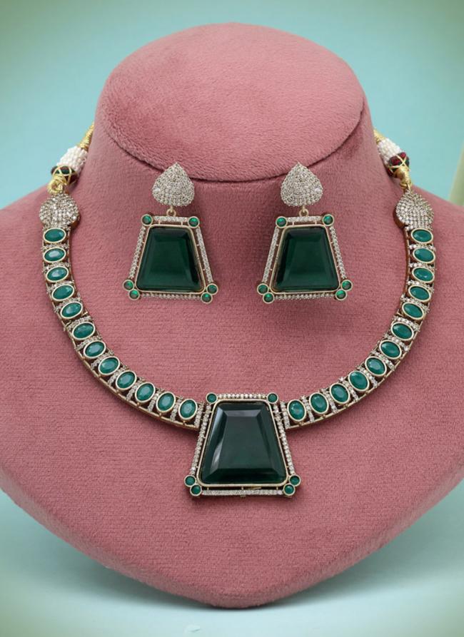   Party Wear  Green Color Brass Metal Necklace Set