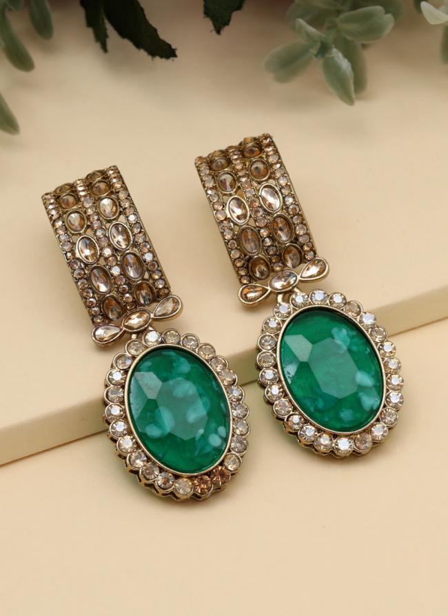   Party Wear  Green Color Kundan Earrings