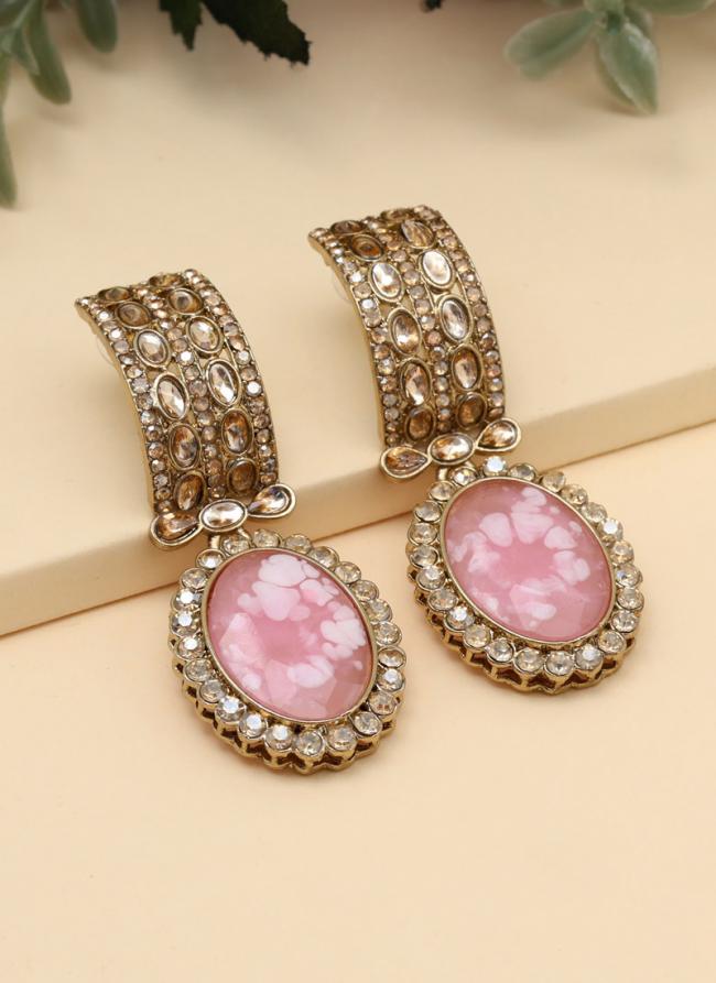   Party Wear  Pink Color Kundan Earrings