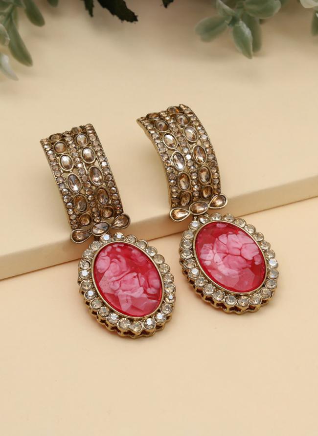   Party Wear  Red Color Kundan Earrings