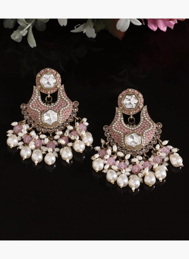   Eid Wear  Lavender Color Pakistani Kundan Earrings