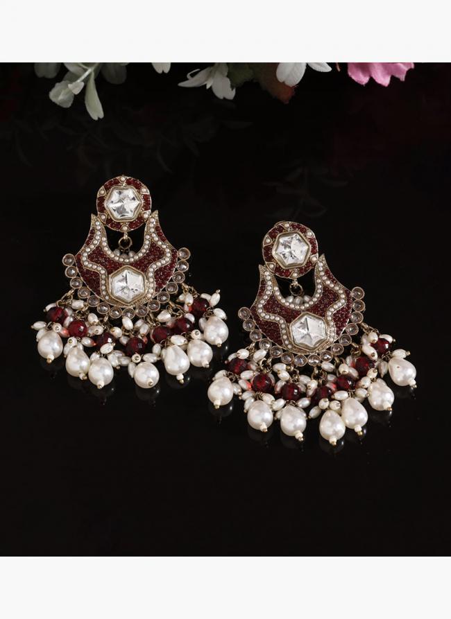   Eid Wear  Maroon Color Pakistani Kundan Earrings