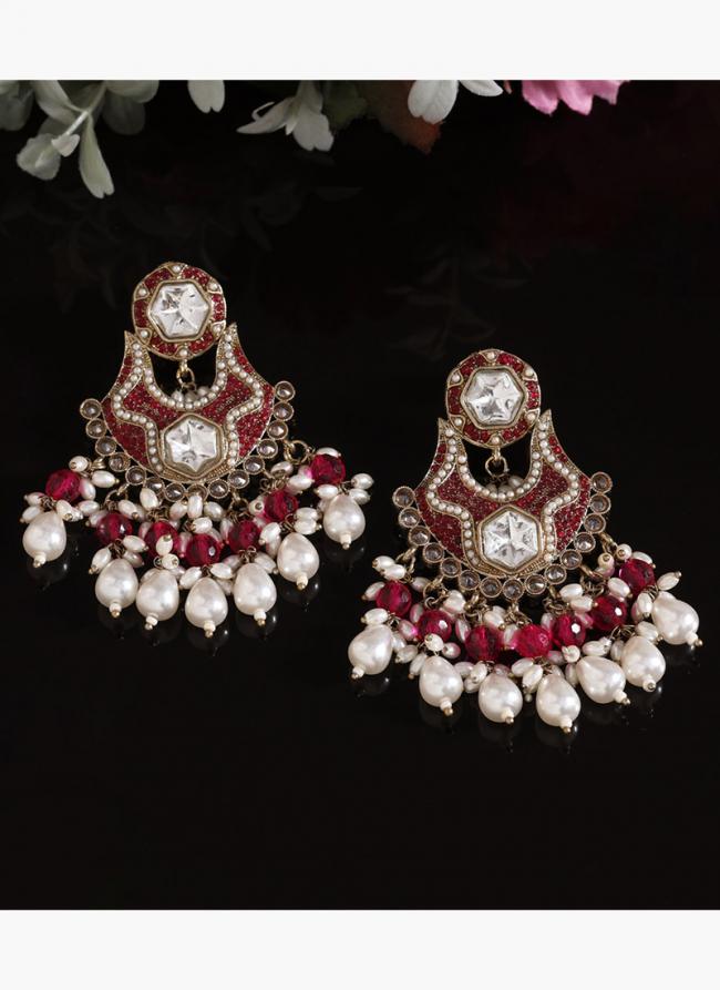   Eid Wear  Rani Color Pakistani Kundan Earrings