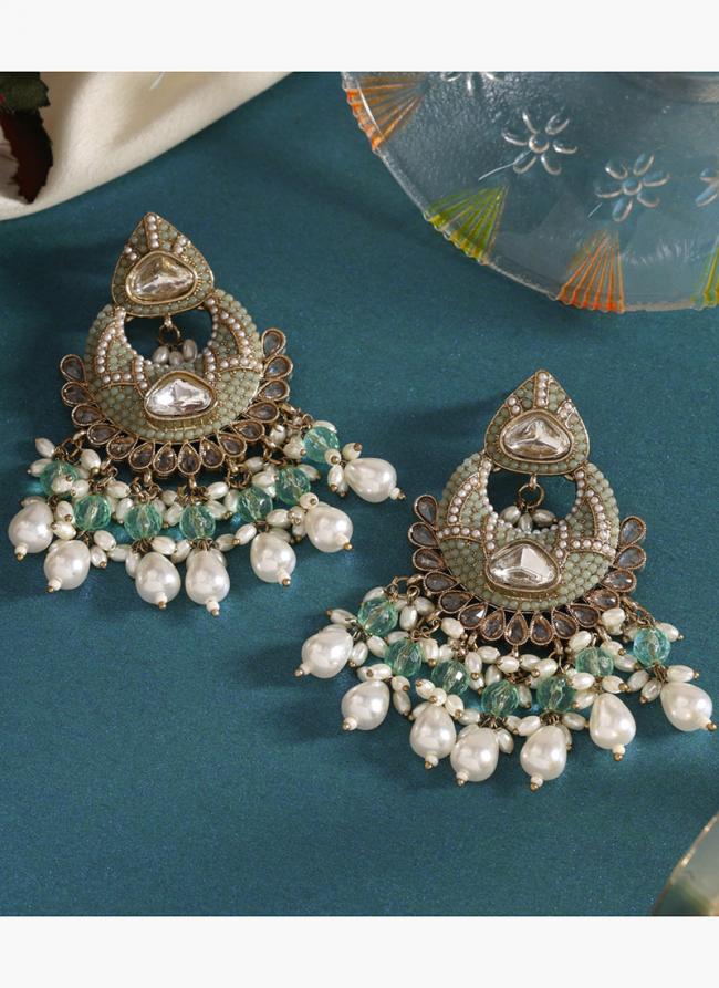   Eid Wear  Green Color Pakistani Kundan Earrings