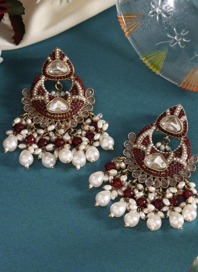   Eid Wear  Maroon Color Pakistani Kundan Earrings