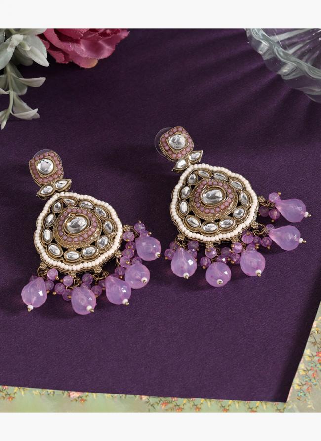   Festival Wear  Lavender Color Kundan Earrings