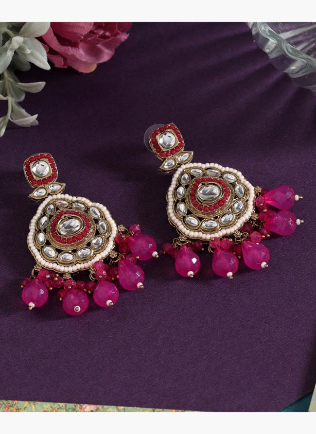   Festival Wear  Rani Color Kundan Earrings