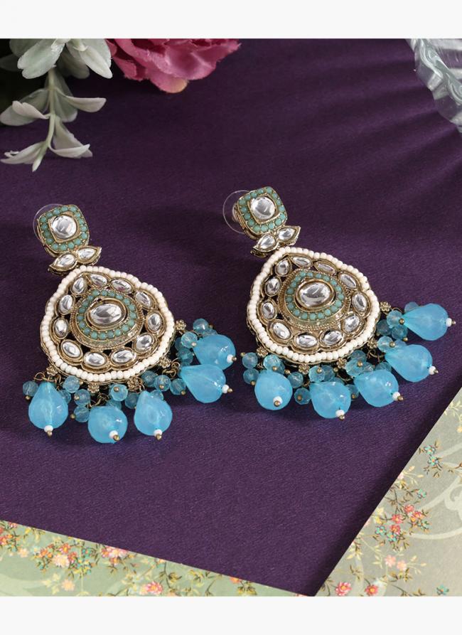   Festival Wear  Sky Blue Color Kundan Earrings