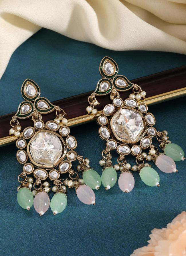   Festival Wear  Pink Green Color Kundan Earrings