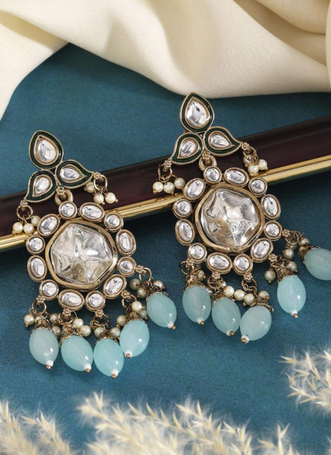   Festival Wear  Sky Blue Color Kundan Earrings