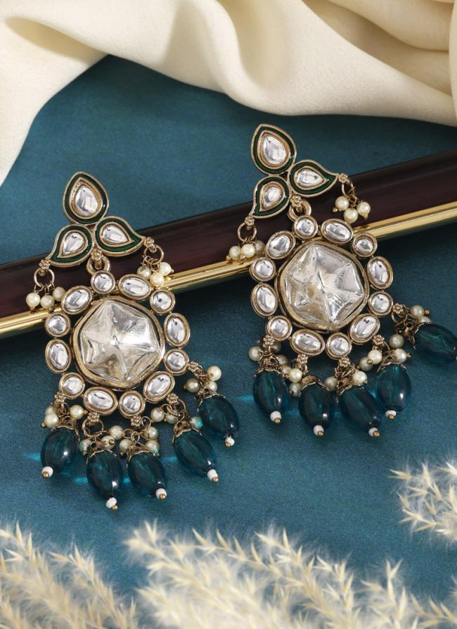   Festival Wear  Teal Color Kundan Earrings