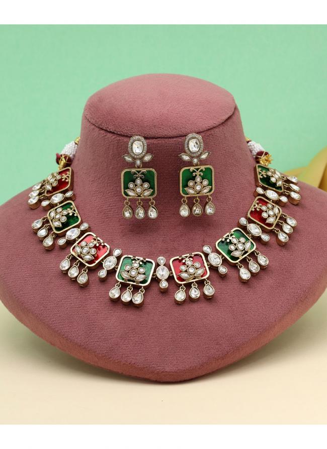   Party Wear  Maroon Green Color Premium Handmade Brass Necklace