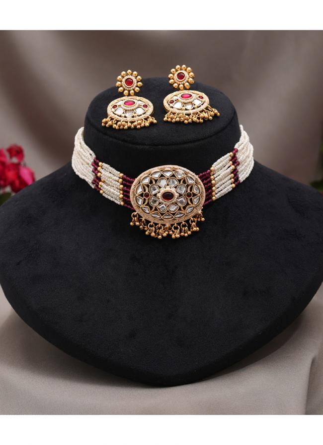   Party Wear  Rani Color Choker Kundan Necklace Set