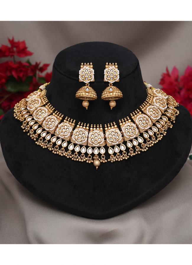   Bridal Wear  Gold Color Matte Gold Rajwadi Temple Necklace Set