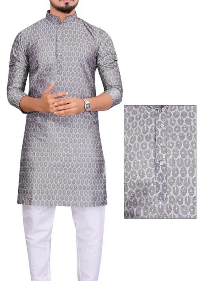 Jacquard Silk Grey Festival Wear Zari Work Mens Kurta Pajama