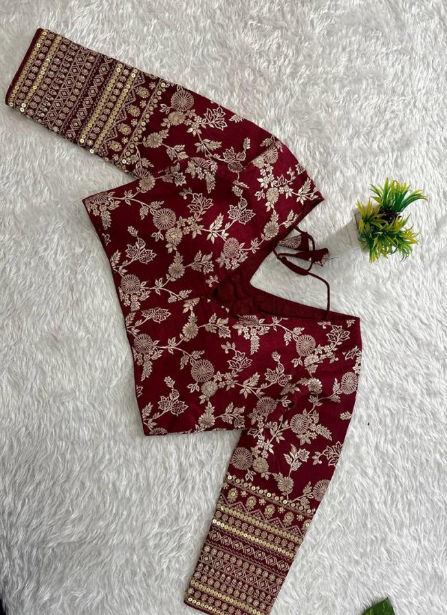 Pure Dola Silk Maroon Wedding Wear Embroidery Work Readymade Blouse