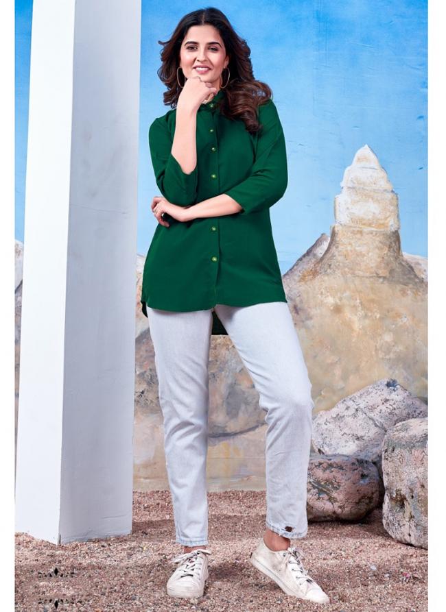 Maaza Cotton Green Casual Wear Plain Readymade Shirt