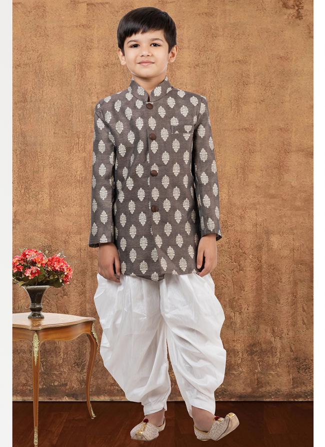 Jacquard Silk Coffee Wedding Wear Weaving Readymade Kids Indo Western