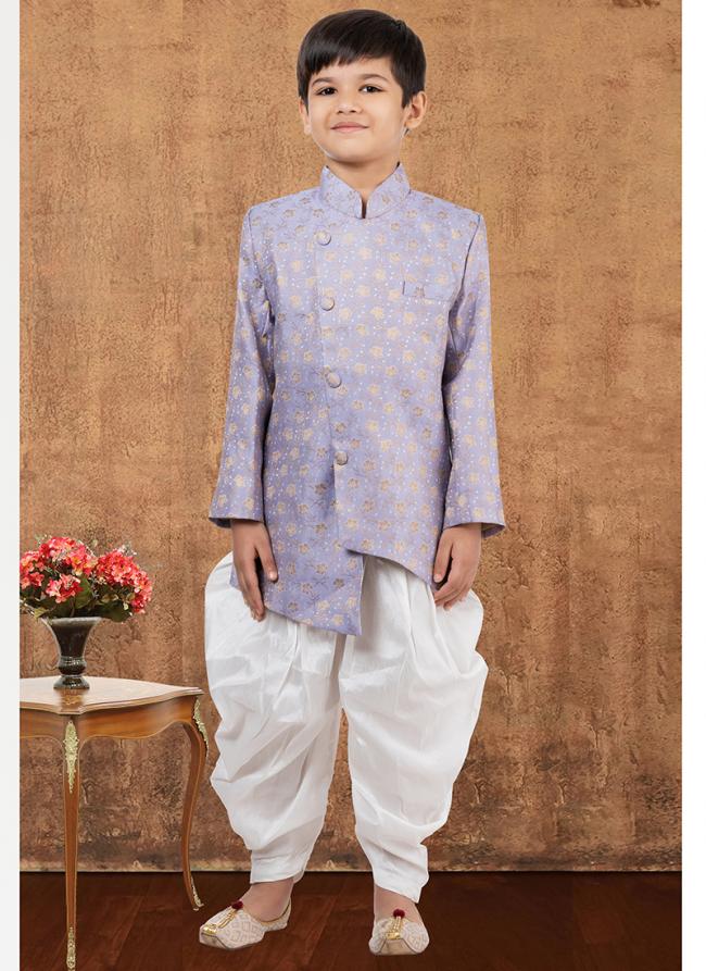 Jacquard Silk Light Purple Wedding Wear Weaving Readymade Kids Indo Western