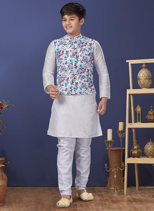 Dhupion Silk Multi Color Wedding Wear Digital Printed Readymade Kids Indo Western