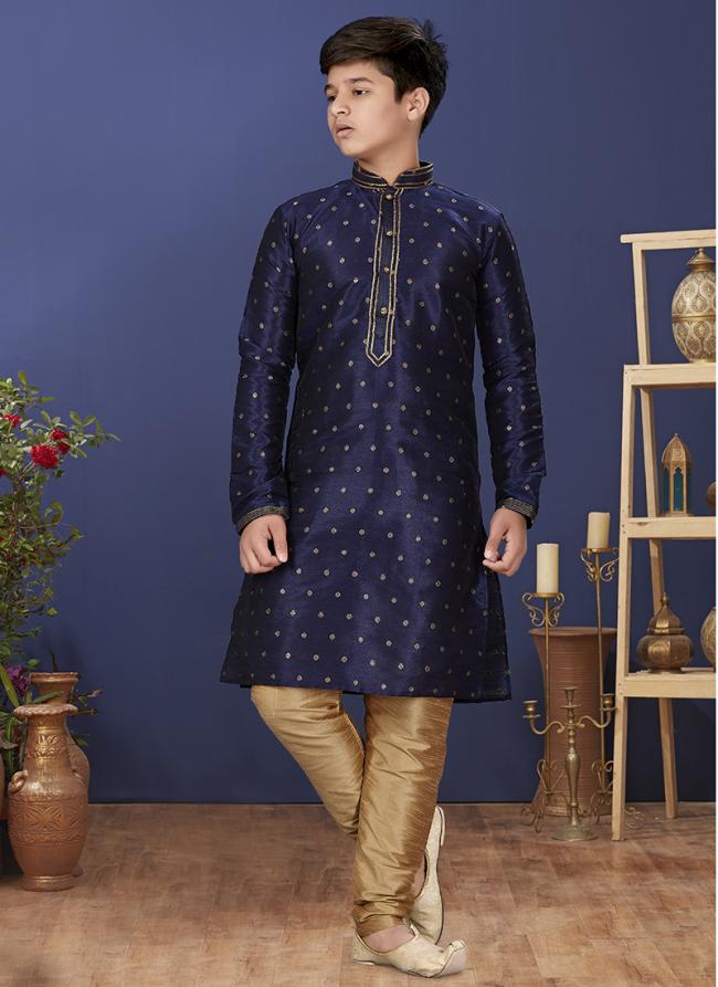 Jacquard Silk Blue Wedding Wear Weaving Readymade Kurta Pajama