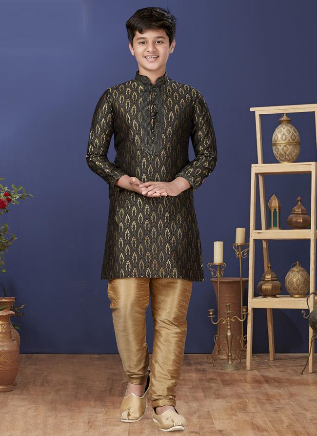 Jacquard Silk Black Wedding Wear Weaving Readymade Kurta Pajama