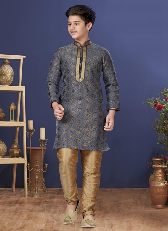 Jacquard Silk Sky Blue Wedding Wear Weaving Readymade Kurta Pajama