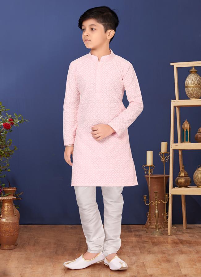 Georgette Baby Pink Wedding Wear Weaving Readymade Kurta Pajama