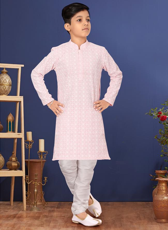 Georgette Baby Pink Wedding Wear Weaving Readymade Kurta Pajama