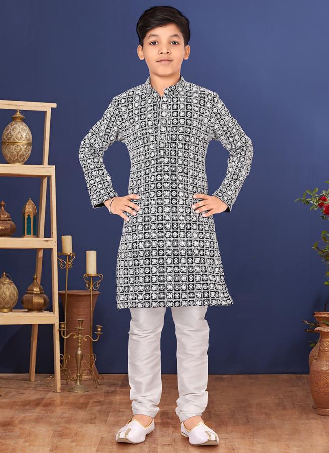 Georgette Grey Wedding Wear Weaving Readymade Kurta Pajama