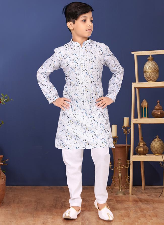 Cotton Sky Blue Wedding Wear Digital Printed Readymade Kurta Pajama