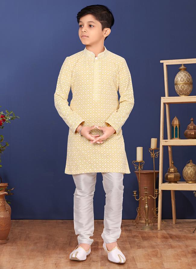 Georgette Yellow Wedding Wear Weaving Readymade Kurta Pajama