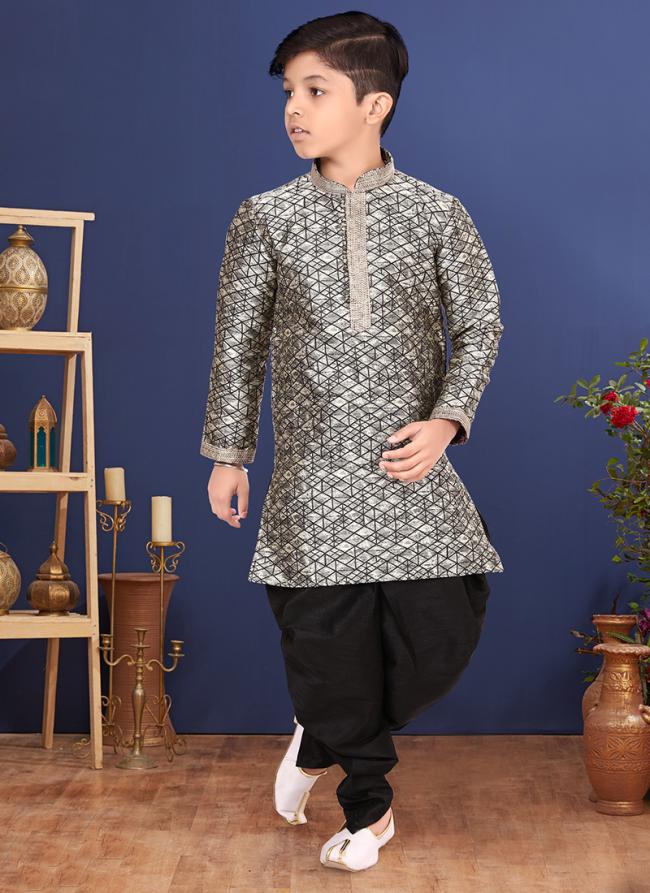 Jacquard Silk Grey Wedding Wear Weaving Readymade Kurta Pajama