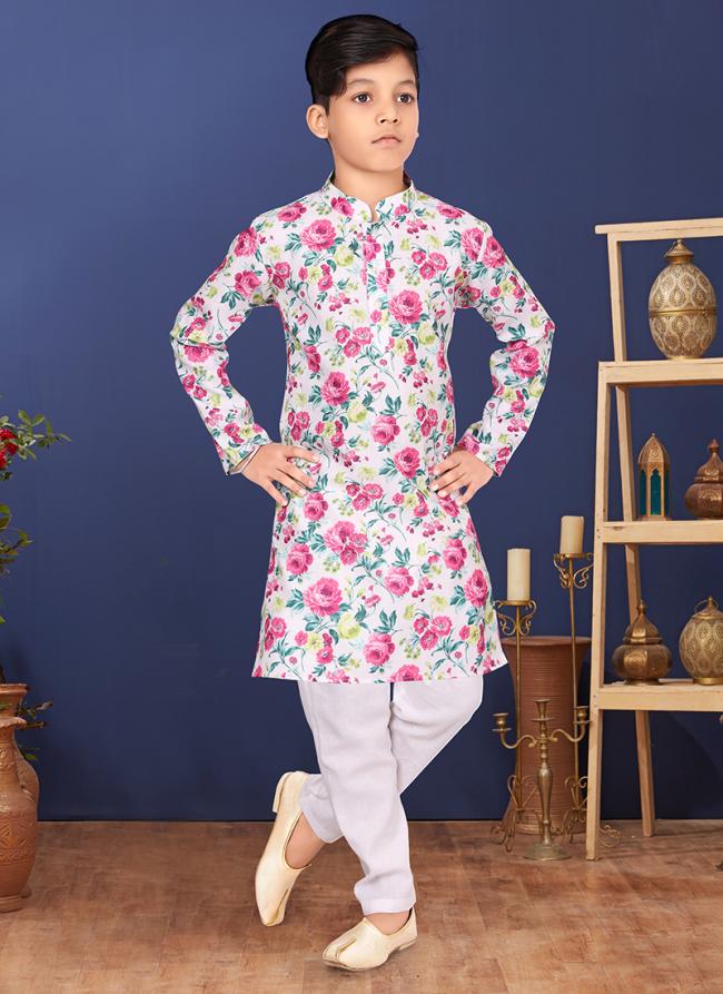 Cotton Pink Wedding Wear Digital Printed Readymade Kurta Pajama