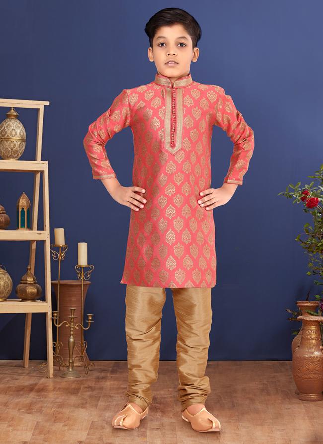 Jacquard Silk Pink Wedding Wear Weaving Readymade Kurta Pajama