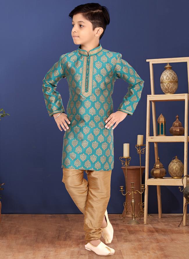 Jacquard Silk Sky Blue Wedding Wear Weaving Readymade Kurta Pajama