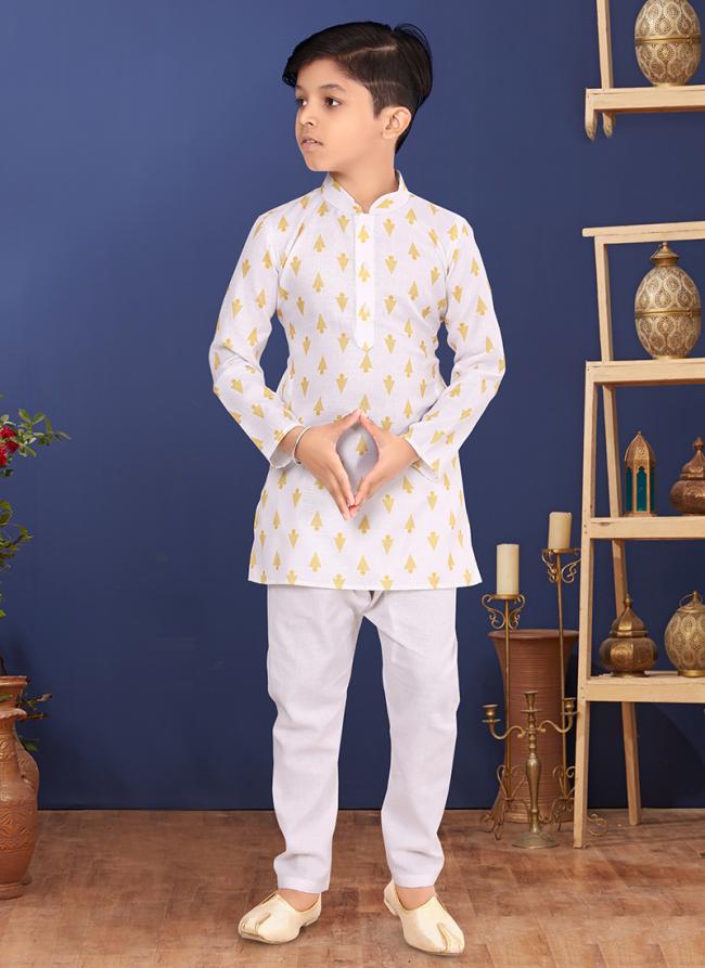 Cotton White Wedding Wear Digital Printed Readymade Kurta Pajama