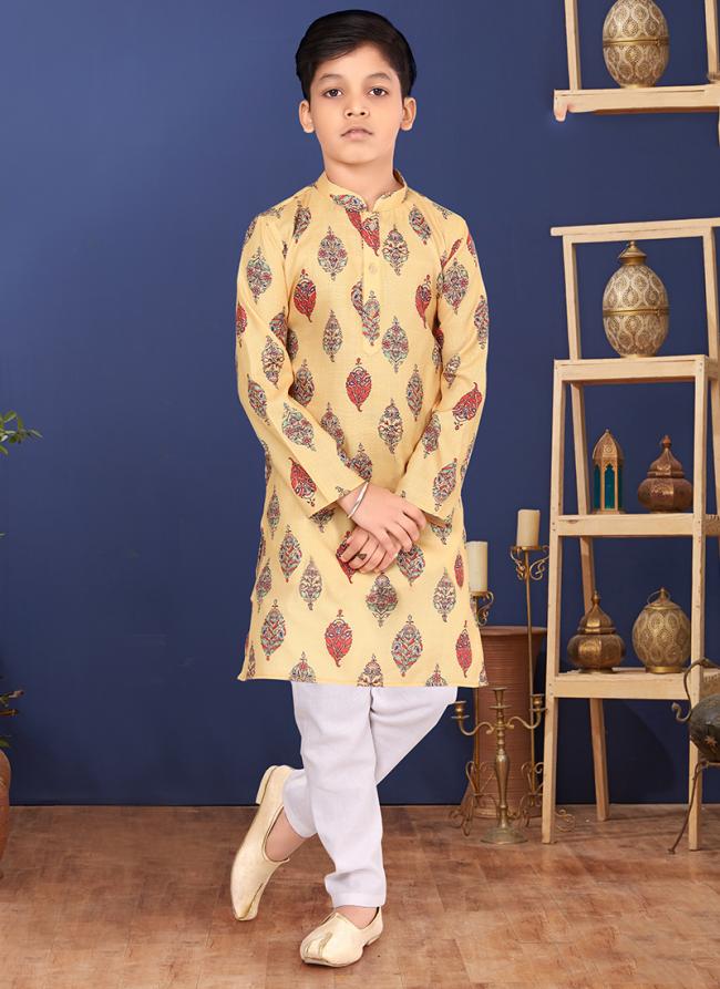 Cotton Yellow Wedding Wear Digital Printed Readymade Kurta Pajama