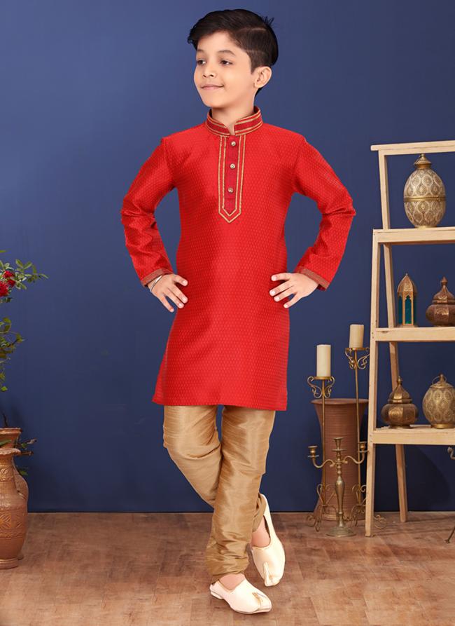 Blackberry Red Wedding Wear Weaving Readymade Kurta Pajama