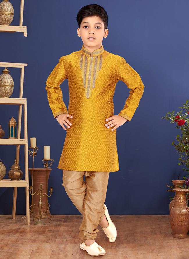 Blackberry Yellow Wedding Wear Weaving Readymade Kurta Pajama