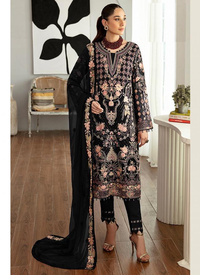 Heavy Faux Georgette Black Ramzan Wear Embroidery Work Pakistani Suit