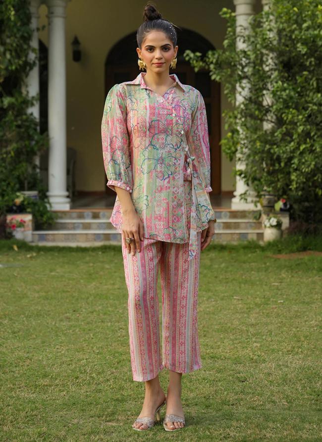 Pink Mull Cotton Party Wear Digital Printed Readymade Cord set