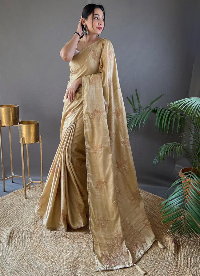 Golden Silk Party Wear Zari Work Saree