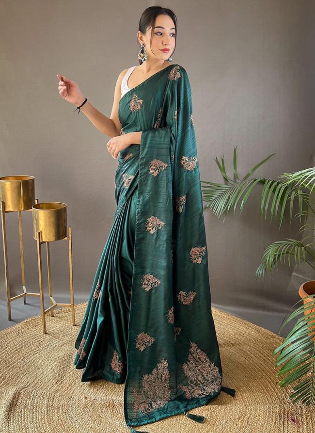 Green Silk Party Wear Zari Work Saree