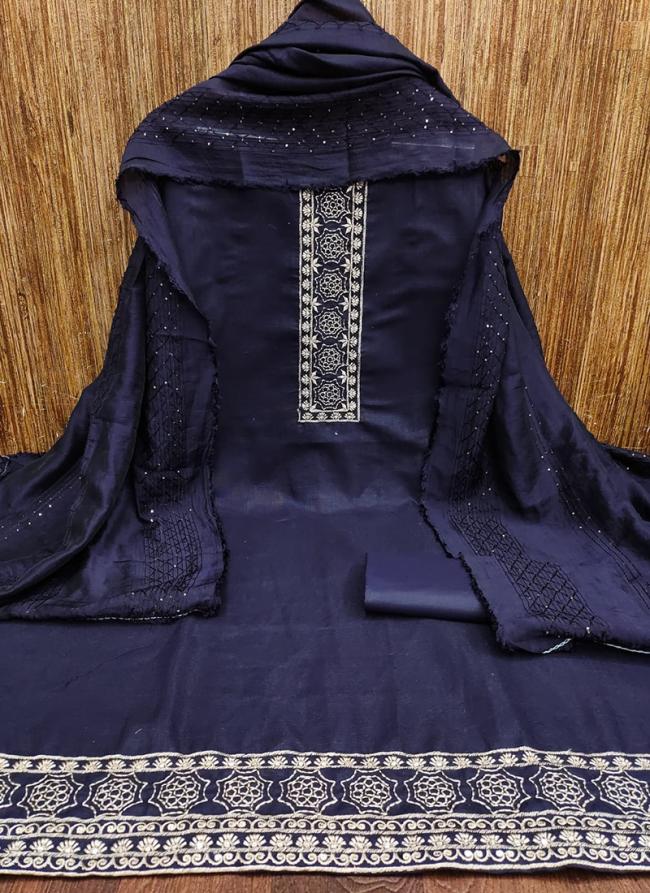 Blue Cotton Traditional Wear Sequence Work Dress Material