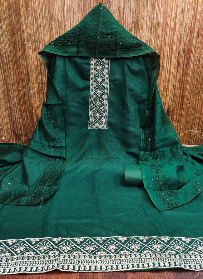 Rama Green Cotton Traditional Wear Sequence Work Dress Material