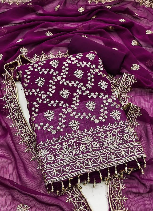 Magenta Zomato Silk Traditional Wear Zari Work Dress Material